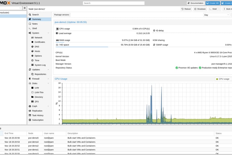 Interface web de gerenciamento do Proxmox VE (PVE)