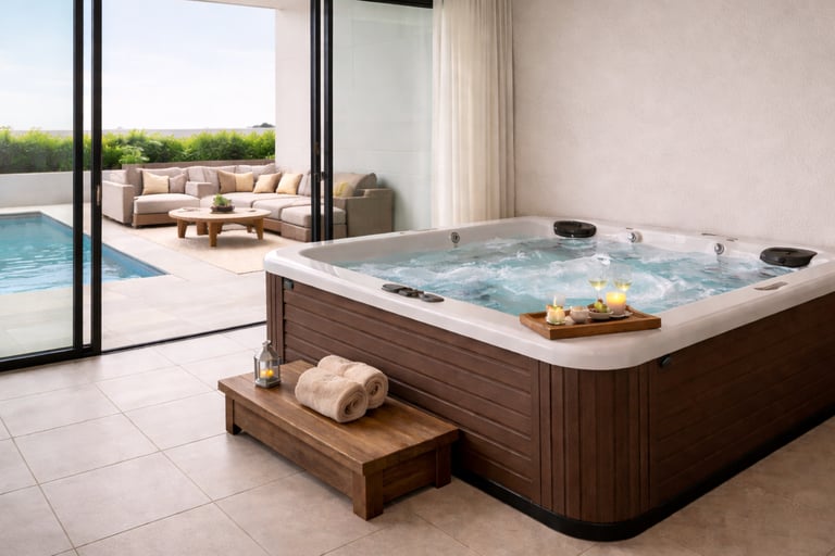 A highlight of the villa is the exclusive private spa zone, featuring a jacuzzi and sauna, ideal for