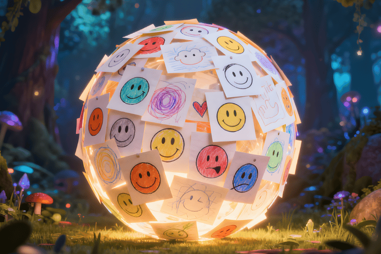 Little Kids Feelings section with calming visuals of a brain and heart shapes, offering gentle emoti