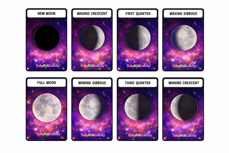 babykidslullaby Cosmic Discovery section printable moon phases cards
