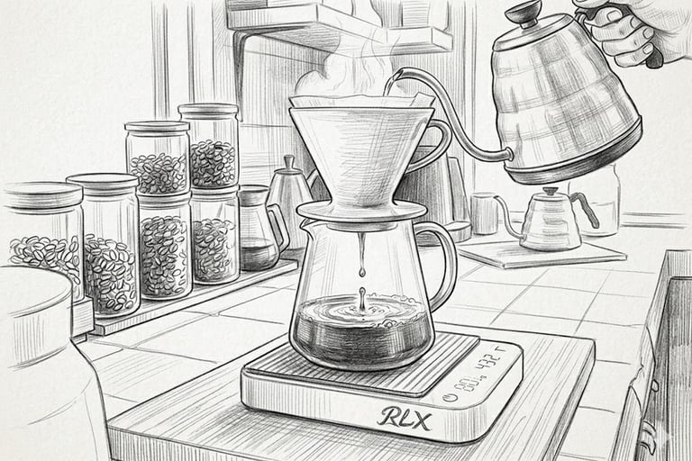 Rlx Stylized Hand Drawn Image of Pour Over Coffee Brewing