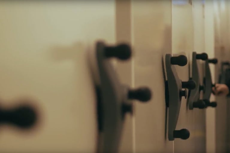 Cole up of roller racking in an archive store