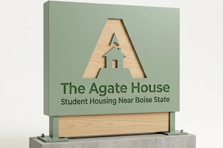 The official logo for Agate House, providing quality student housing near Boise State University.