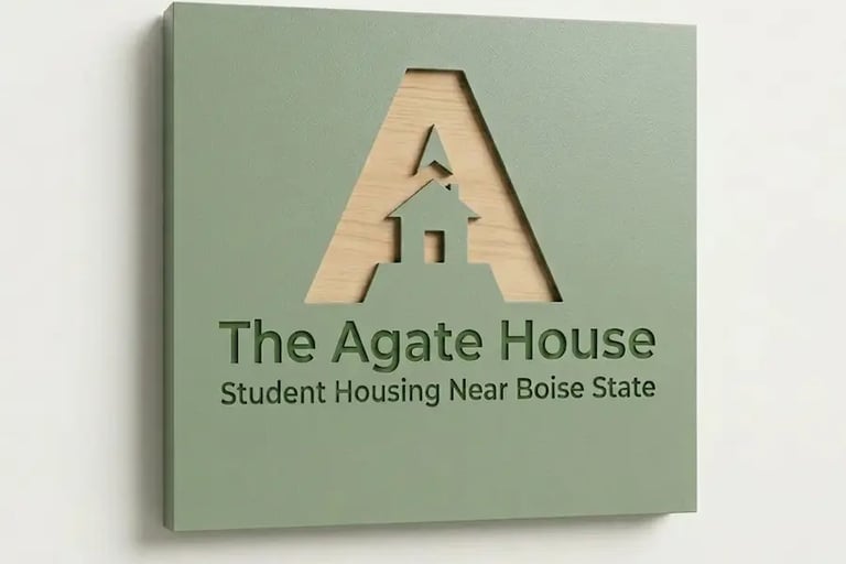 Logo for The Agate Student House, fully furnished off-campus male housing near Boise State University.