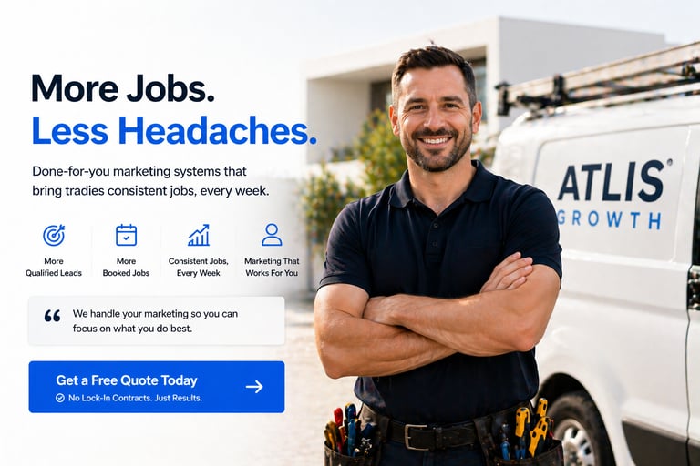Smiling tradesman in a tool belt standing by a service van for marketing for tradies.