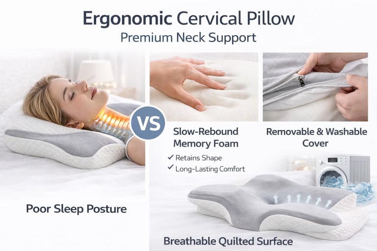 Cervical Pillow for Neck Pain Relief, Orthopedic Memory Foam Contour Pillow for Side & Back Sleepers