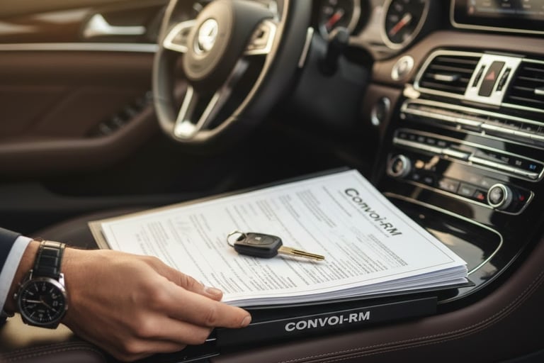 Documents d'assurance tous risques et transfert de responsabilité pour convoyage automobile professi