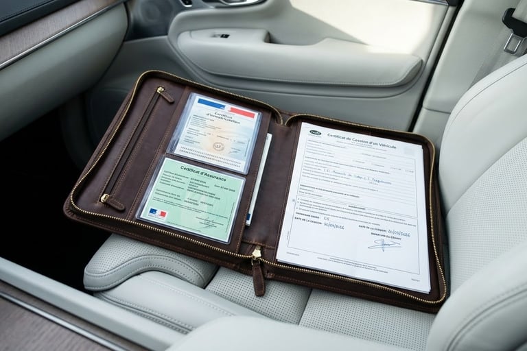 Dossier administratif complet avec carte grise et assurance pour un convoyage en toute conformité
