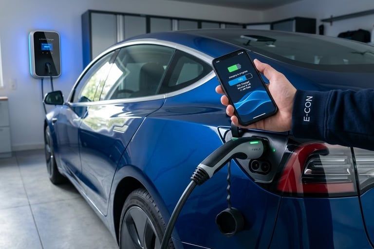 Recharge d'une voiture électrique avant un transport professionnel avec Convoi-RM