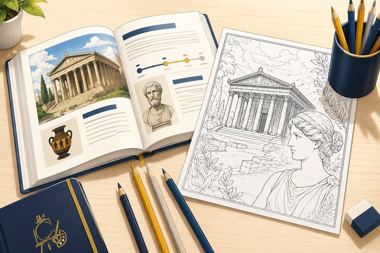 Cours illustré avec page à colorier et crayons de couleur