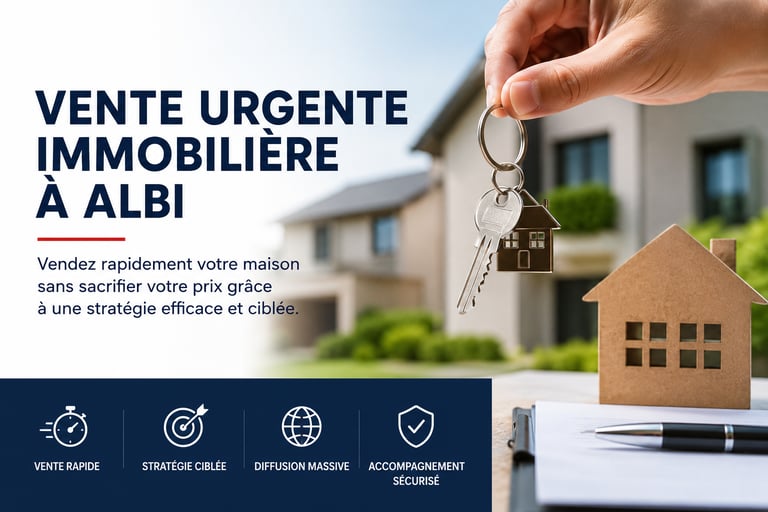 image publicitaire qui met en avant la possibilité de vendre dans l'urgence un bien immobilier
