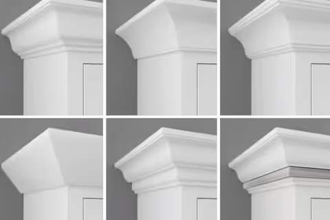 six different versions of crown molding showing how each looks different. 