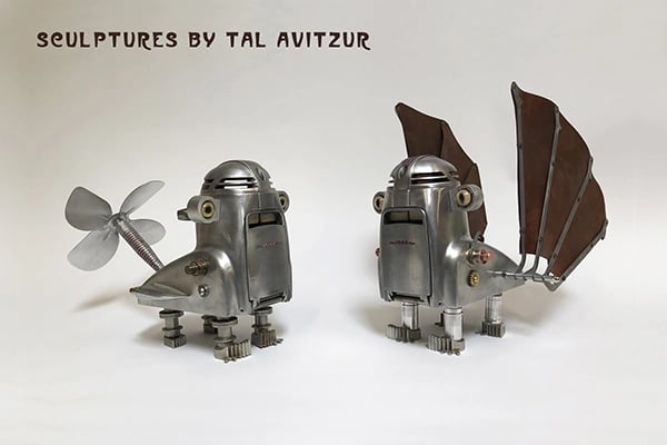 Postcard with image of creature sculptures by artist Tal Avitzur.