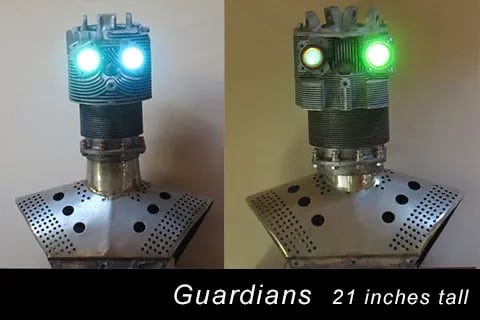Assemblage robot heads built by sculptor Tal Avitzur.