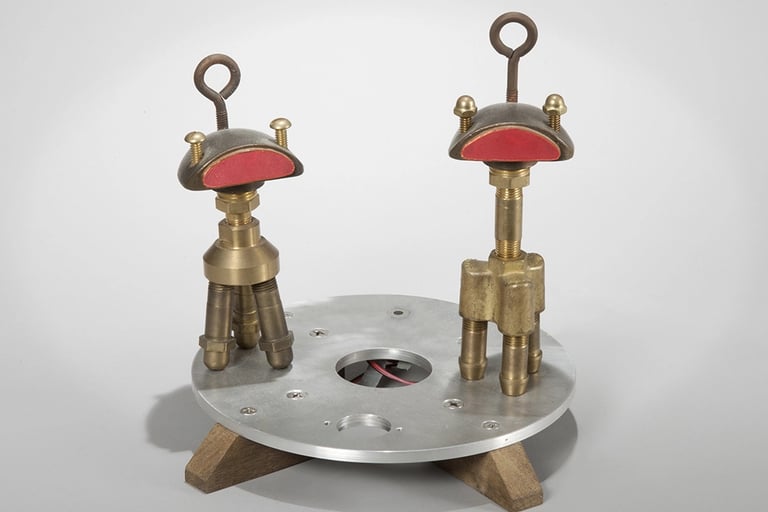 Assemblage robots named Tritons by Santa Barbara sculptor Tal Avitzur.