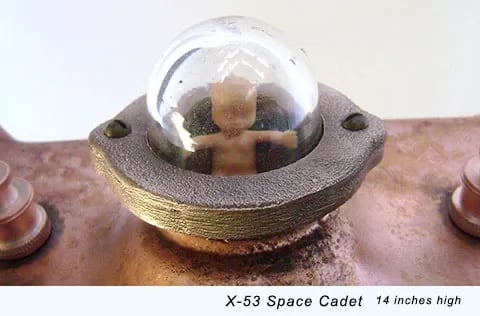 Assemblage spaceship sculpture named X-52 Space Cadet by artist Tal Avitzur, image 2.