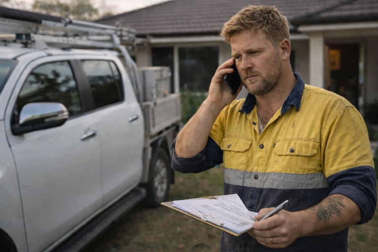 Australian tradie managing quotes and job paperwork