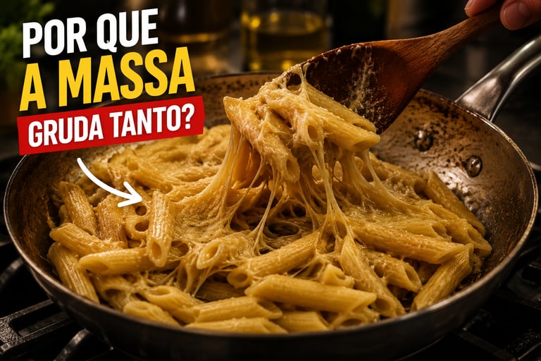 macarrão cozido grudando dentro de panela