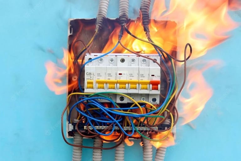 Painel elétrico em curto circuíto