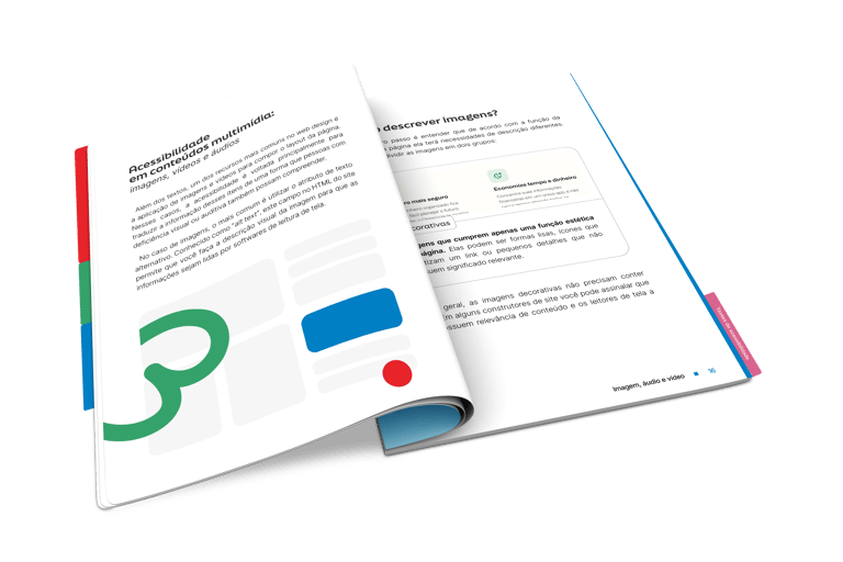A imagem mostra o Guia de Web Design Acessível aberto.