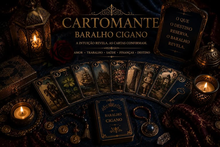 Cartomante realizando leitura com baralho cigano fofoqueiro, revelando detalhes ocultos e previsões 