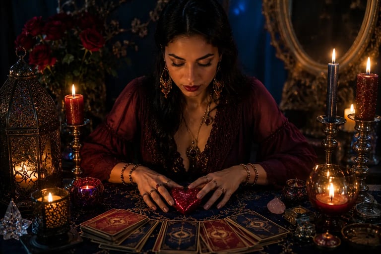 Cartomante profissional realizando consulta online de amor com cartas de Tarot e Baralho Cigano