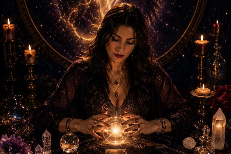 Cartomante realizando leitura de Tarot sobre conexão de almas e amor