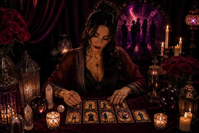 Cartomante realizando leitura de Tarot para pessoas solteiras sobre amor