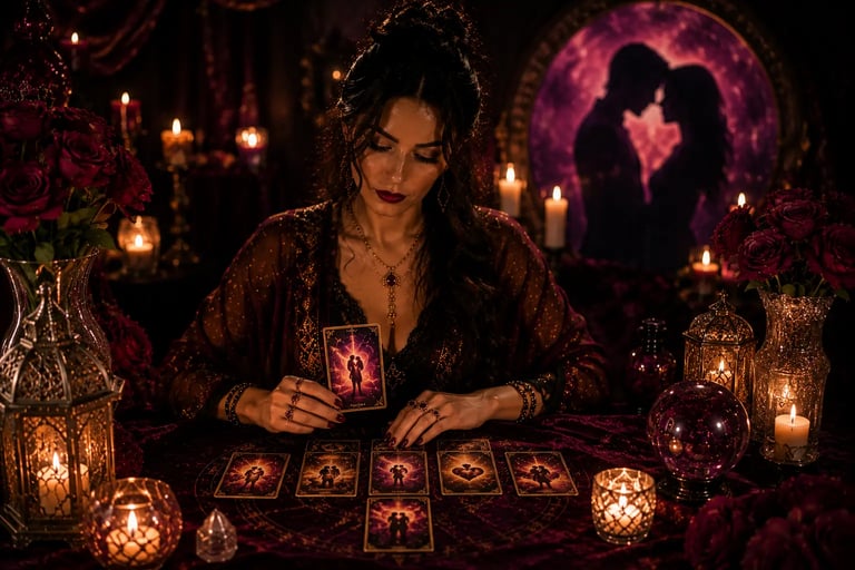 Cartomante lendo tarot do amor para solteiro em consulta online