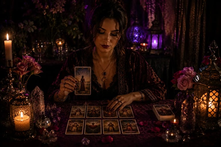 Tarólogo realizando leitura de cartas de tarot para solteiros com foco em abertura de caminhos 