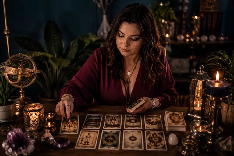 Tarólogo usa cartas de tarot focado em atrair prosperidade financeira