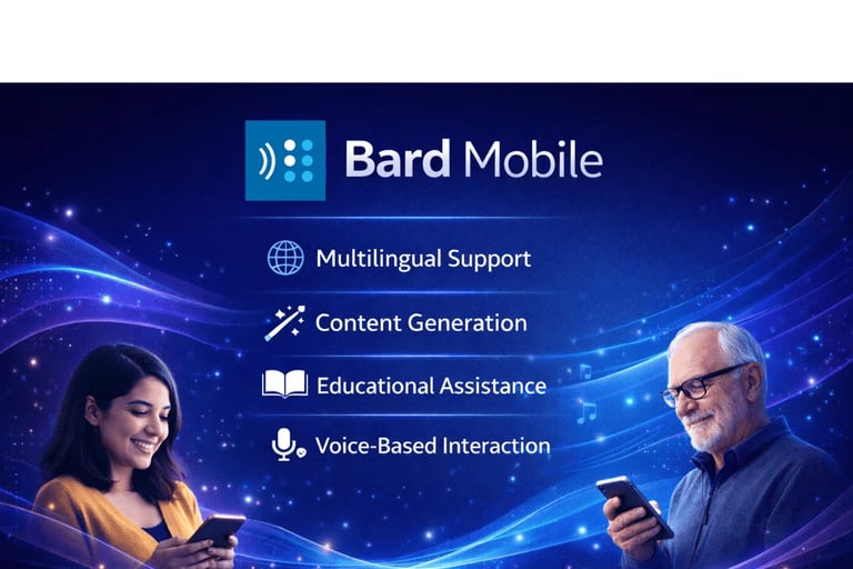 Bard Mobile Key features: Multilingual support, Content Generation, Educational Assistance e.t.c