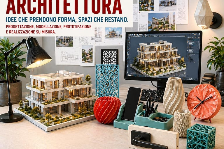 Scrivania da studio di architettura con un modello 3D di una casa