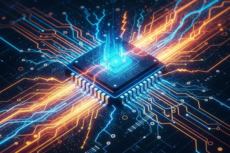 Ilustração do processador de última geração do iPhone 18 Pro focado em desempenho e IA.