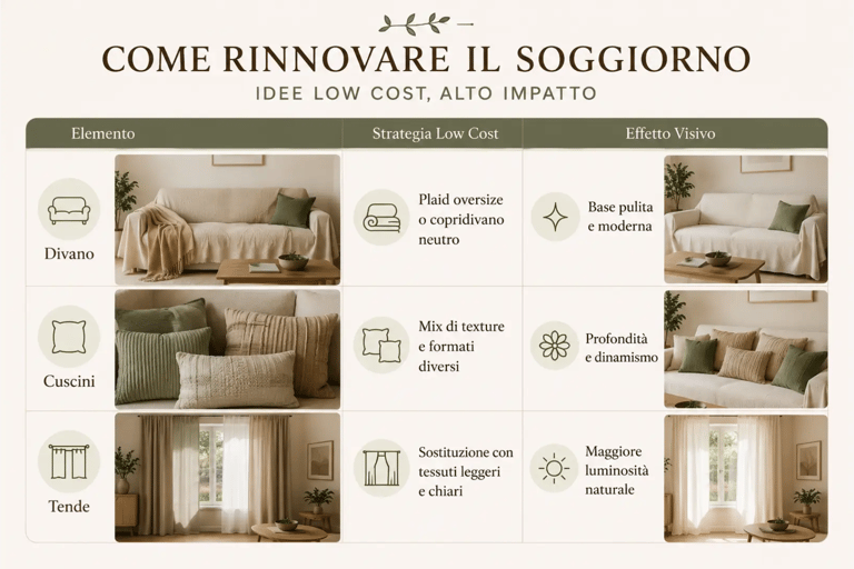 Tabella come rinnovare il soggiorno in un weekend