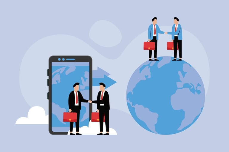 People Shaking Hands in Front of Smartphone and on top of Globe