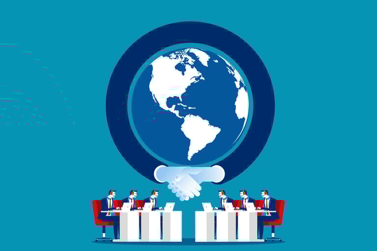 Globe behind Animated Meeting Participants