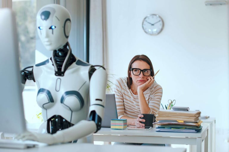 robo trabalhando e humano olhando