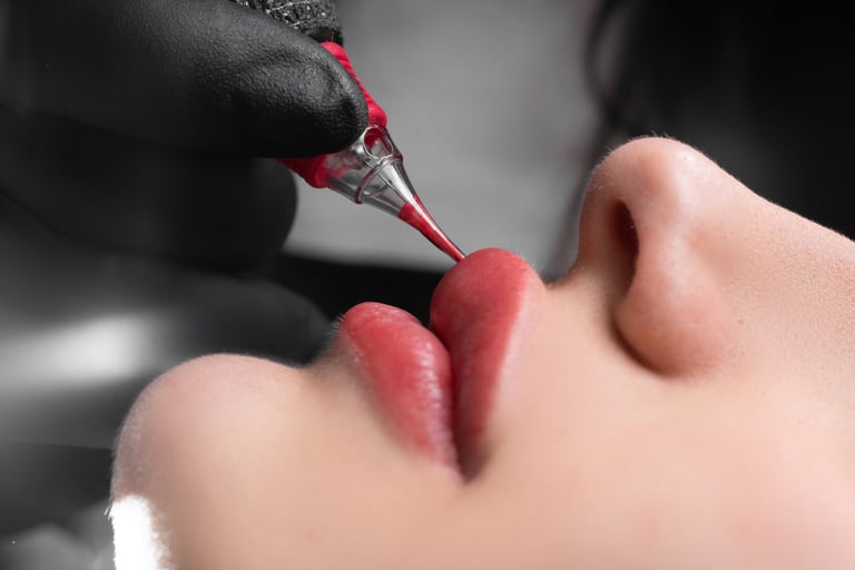 Labbra durante applicazione del colore