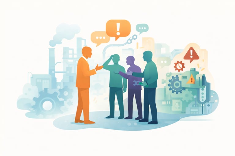 a leader walking the gemba with team members, listening, learning, and addressing real workplace problems together.