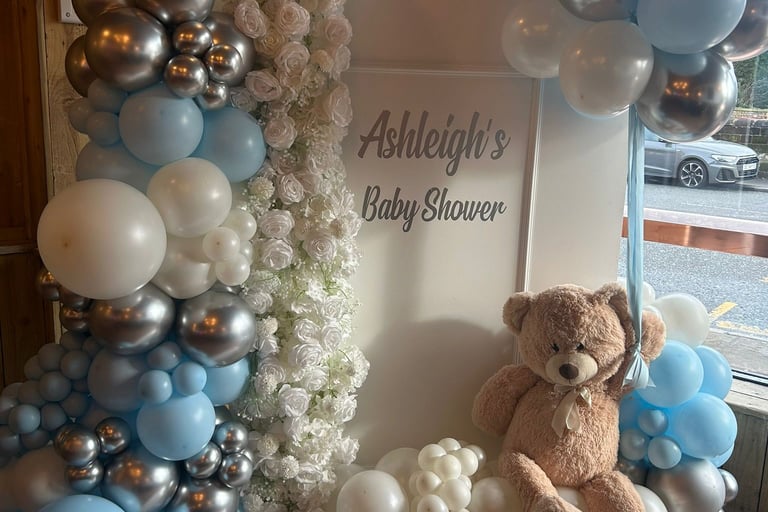 Luxury baby shower balloon backdrop in Liverpool