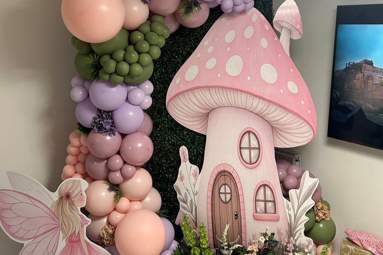 Fairy's themed birthday balloon display for children’s party in Liverpool