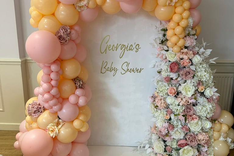 Luxury baby shower balloon backdrop in Liverpool