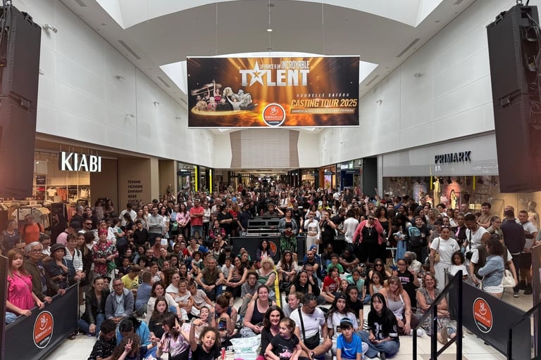 Casting Tour Talent 2025 dans un centre commercial en France avec un publique nombreux 