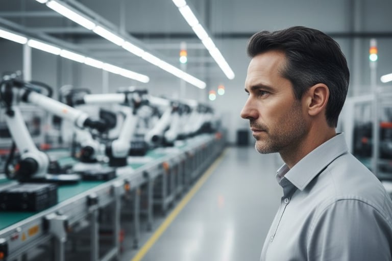 Consultor operativo observando directamente la operativa industrial