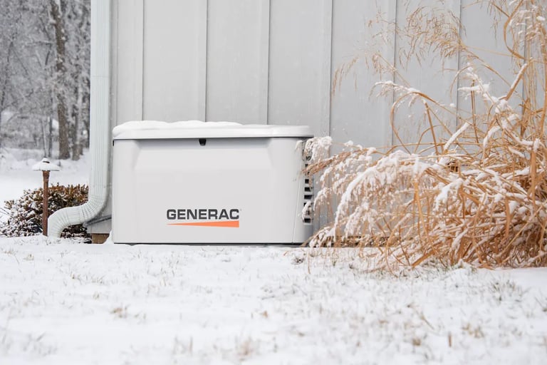 Génératrice de secours résidentielle fonctionnant parfaitement sous la neige au Québec