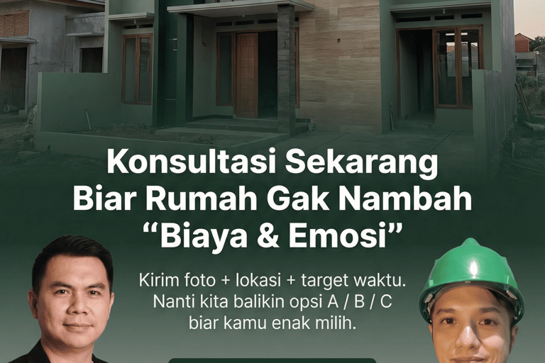 Konsultan konstruksi rumah minimalis modern menawarkan jasa renovasi dan bangun rumah via WhatsApp.