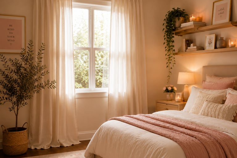 girly bedroom curtain ideas with floor length linen panels