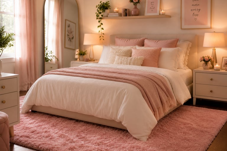  girly bedroom rug ideas with pink plush rug under bed