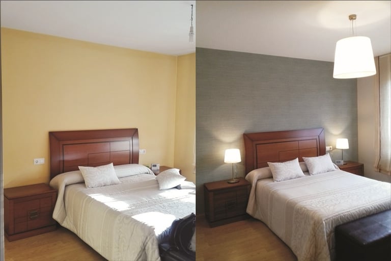 Pintores en Cáceres pintando interiores de vivienda con acabados profesionales